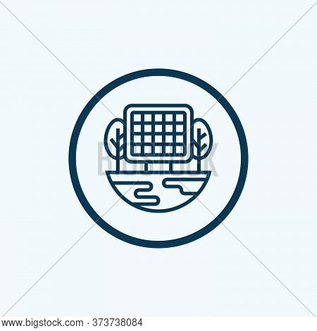 Solar Battery With Sun And House Thin Line Icon, Smart Home Symbol, Solar Panels Batteries And Green