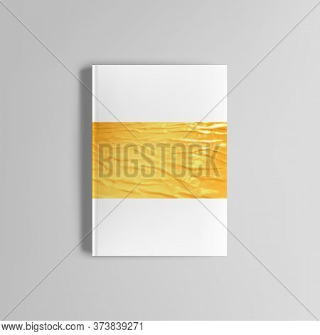 Realistic Vector Layout Of Cover Mockup Design Template In A4 Format With Gold Foil For Brochure, Fl