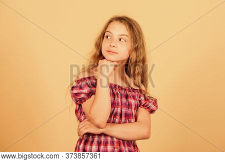 Playful Mood. Child Cute Thinking. Girl Make Decision Or Choice. Hard Decision For Her. Thoughtful G