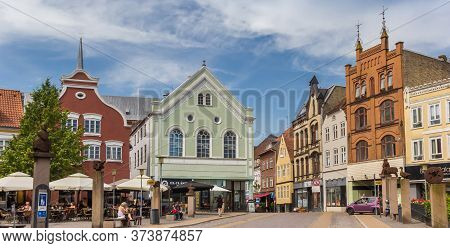 Haderslev, Denmark - June 26, 2019: Panorama Of Shops At The Central Square Of Haderslev, Denmark