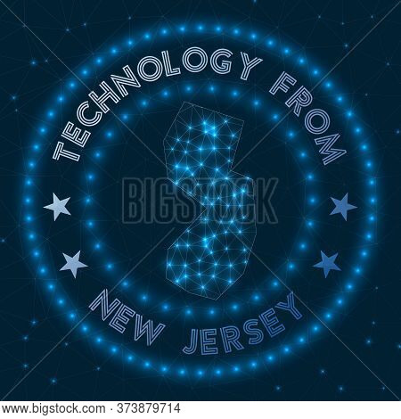 Technology From New Jersey. Futuristic Geometric Badge Of The Us State. Technological Concept. Round