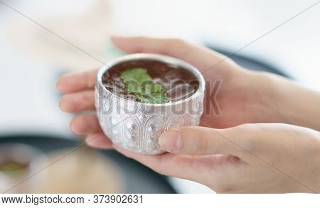 Hotel Welcome Drink, Herbal Tea In Silver Bowl Handicrafts Thailand Northern Style Call \