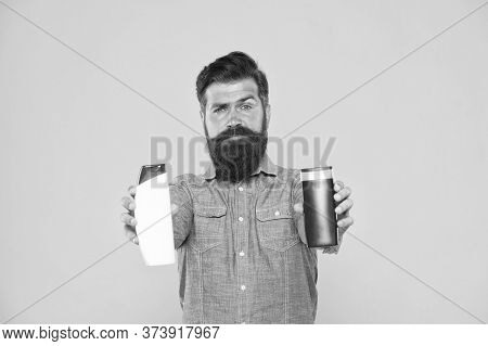 Shampoo Conditioner. Ombine Two Products For Best Results. Liquid Soap. Bath Cosmetics. Man Bearded 