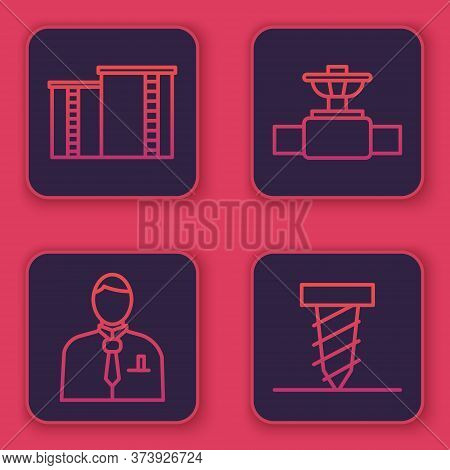 Set Line Oil Industrial Factory Building, Businessman Or Stock Market Trader, Industry Pipe And Valv