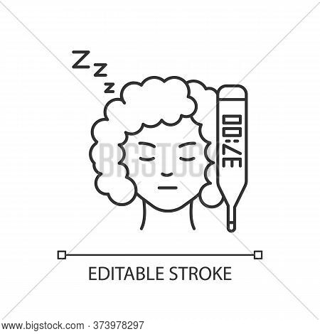 Raised Basal Temperature Pixel Perfect Linear Icon. Early Pregnancy Symptom. Girl Feeling Sick. Thin