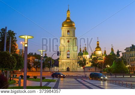 Twilight View Of Sofiivska Square And Famous 
Saint Sophia's Cathedral. Kiev, Ukraine
