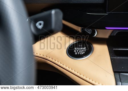Car Engine Push Start Stop Button Ignition Remote Starter. Car Dashboard:  Black Engine Start Stop B