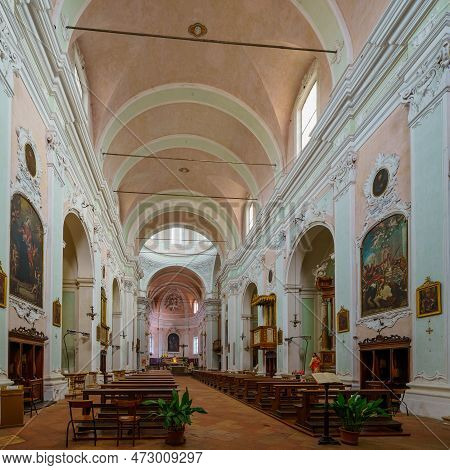 Mantua, Italy - February 27, 2023: View Of The Interior Of The Church Of St. Barnabas (chiesa Di San