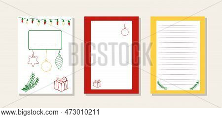 Set Covers Christmas Notebook. Balls, Garlands, Gift, Tree Branch Elements. Vector Illustration