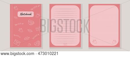 Set Covers Notebook Colorful Sketchbook Pink Elements Love Vector Illustration