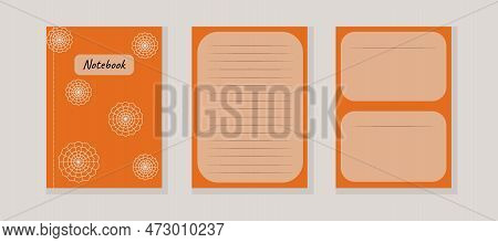 Set Covers Notebook Colorful Sketchbook Orange Vector Illustration Spiderweb Or Snowflake