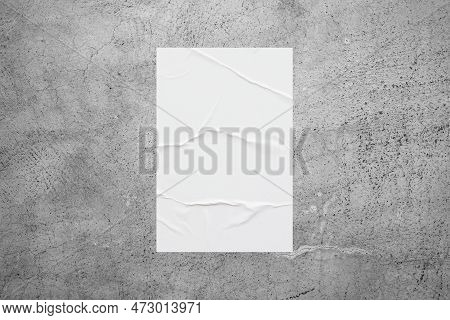 Blank White Wheatpaste Glued Paper Poster Mockup On Concrete Wall Background