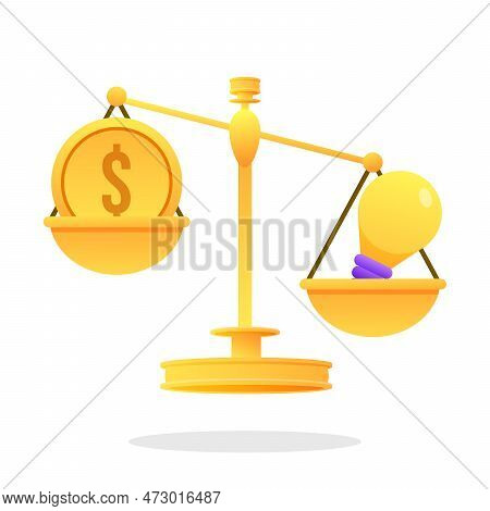 Weigher Gold Business Idea And Money Stack Balance On Scale. Libra Idea Is Money Concept. Investment