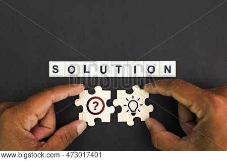 Letters Of The Alphabet With The Word Solution. Problem And Solution Icon. Completing Final Puzzle P