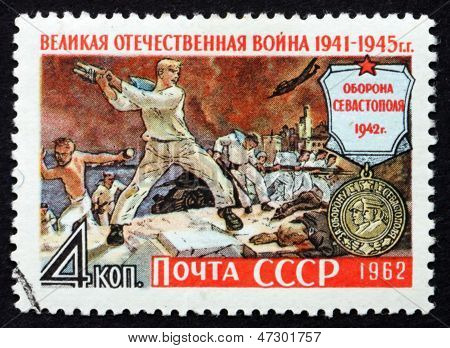 Selo postal Rússia 1962 defesa de Sebastopol, 1941-1942