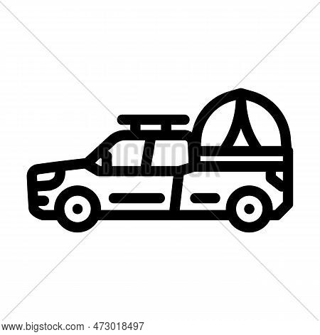 Car Tourist Tent Vacation Line Icon Vector. Car Tourist Tent Vacation Sign. Isolated Contour Symbol 