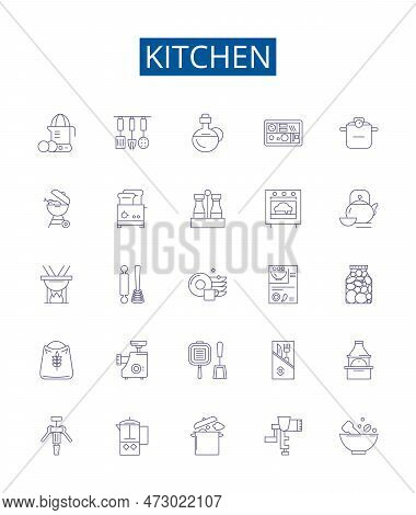 Kitchen Line Icons Signs Set. Design Collection Of Cooking, Cuisine, Cabinets, Dishes, Utensils, App