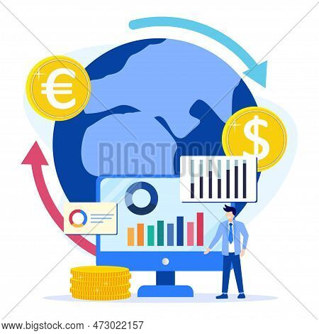 Vector Illustration Of Modern Business Concept Style. Currency Exchange, Online Money Transactions, 