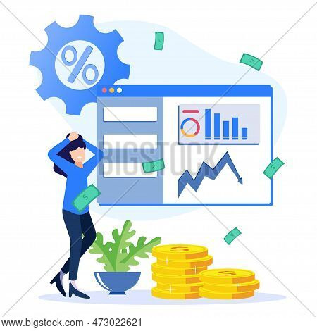 Flat Style Vector Illustration. Management Fails To Make A Profit, Businessmen Sad Around, Business 