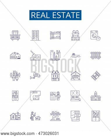 Real Estate Line Icons Signs Set. Design Collection Of Property, Homes, Land, Houses, Investment, Ag