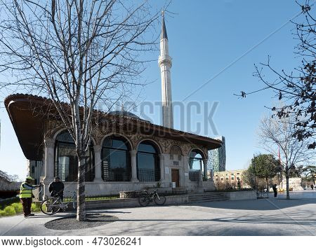 Tirana, Albania. March 2023.  Exterior View Of The Et'hem Bej Mosque In Skenderbej Square In The Cit
