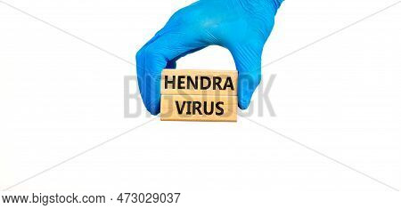 Hendra Virus Symbol. Concept Words Hendra Virus On Wooden Block. Beautiful White Table White Backgro