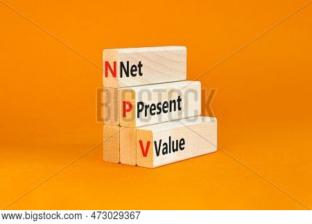 Npv Net Present Value Symbol. Concept Words Npv Net Present Value On Wooden Blocks On A Beautiful Or