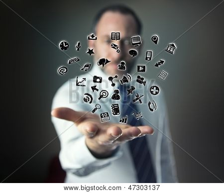 Hand With Cloud Of Application Icons