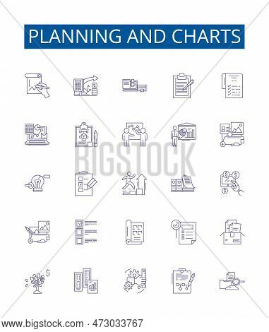 Planning And Charts Line Icons Signs Set. Design Collection Of Planning, Charts, Strategy, Graphs, D