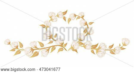 Floral Background, Floral Arrangement In The Shape Of A Heart, Floral Background With Delicate Flowe