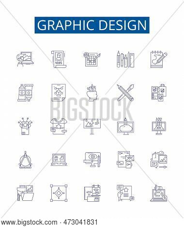 Graphic Design Line Icons Signs Set. Design Collection Of Drawing, Illustration, Printmaking, Layout