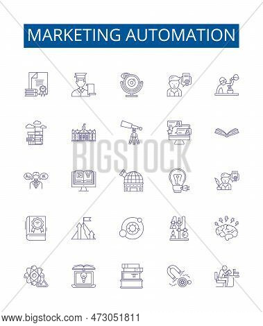 Marketing Automation Line Icons Signs Set. Design Collection Of Automation, Marketing, Software, Str