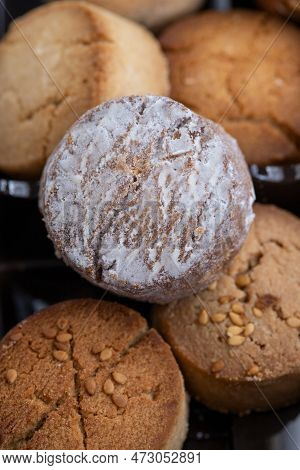 Close Up Of Mantecados, Spanish Shortbreads, Is Traditional Sweets Consumed At Christmas Time In Spa