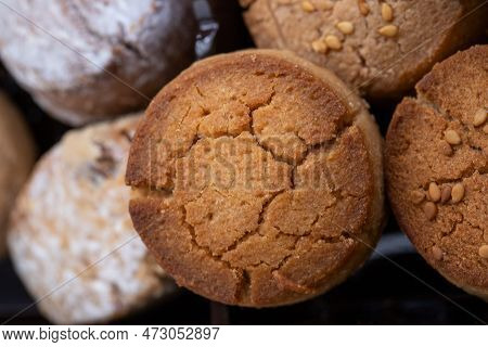 Close Up Of Mantecados, Spanish Shortbreads, Is Traditional Sweets Consumed At Christmas Time In Spa