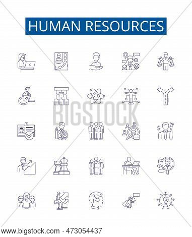 Human Resources Line Icons Signs Set. Design Collection Of Personnel, Recruiting, Development, Hirin