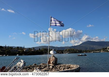 Paradise Beach Of Gouvia With Crystal Clear Azure Water In Corfu, Ionian Island, Greece