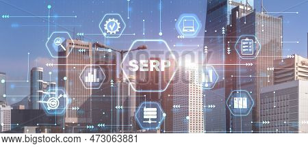 Serp. Search Engine Results Page. Search Terms Concept. City Background