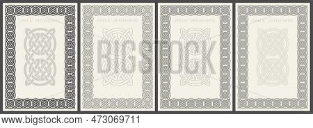 Celtic Knot Braided Frame Border Ornaments Set. Rectange Size.