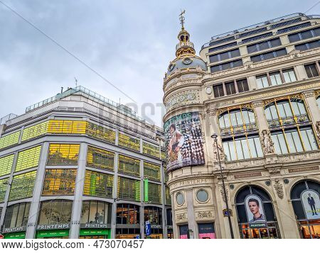 Paris, France - 6 March, 2023: View Of The Printemps. The Famous Department Store Sells The Main Bra