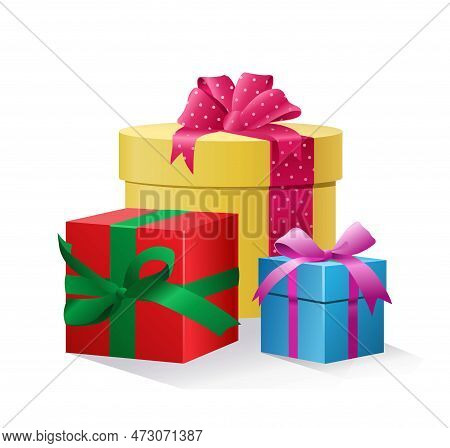 Closed Gift Boxes Set. Symbol Of Traditional Holidays And Festivals. New Year And Christmas, Wedding