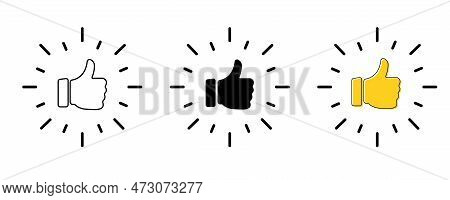 Thumbs Up Icons Set Of Filled And Linear Icons Of Thumbs Up Glowing On White Background Eps10