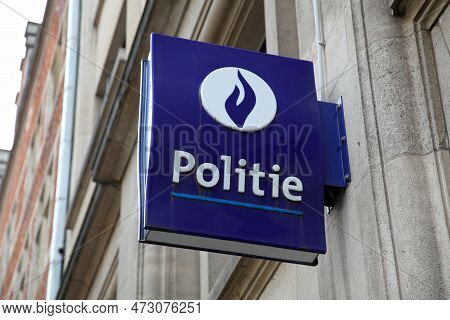 Brussels, Belgium - August 26 2017: Blue Sign Of The Federal Police (dutch: Federale Politie). They 