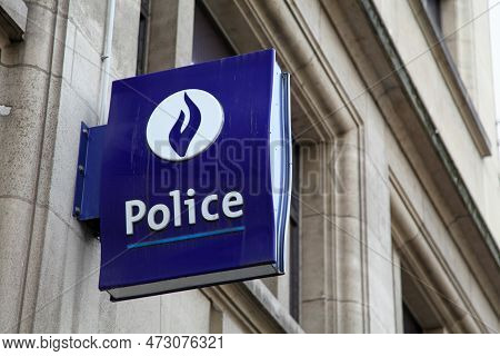 Brussels, Belgium - August 26 2017: Blue Sign Of The Federal Police (french: Police Fédérale). They 