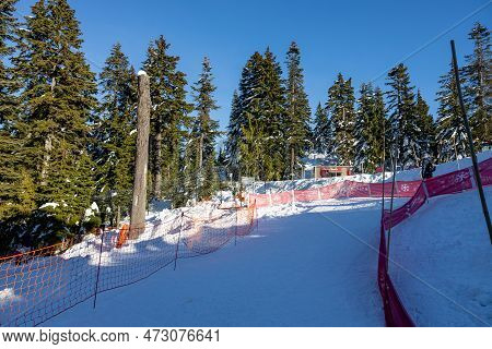 Vancouver, Canada - December 16,2022: View Of The Grouse Mountain Sliding Zone At The Peak Of Vancou