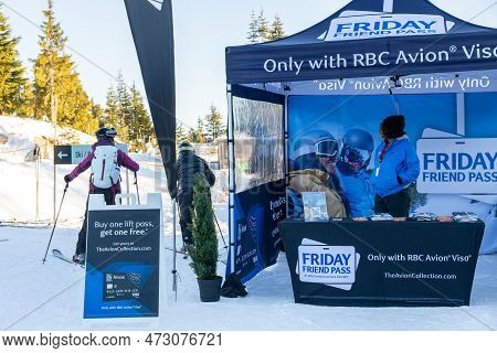 Vancouver, Canada - December 16,2022: A View Of Sign Friday Friend Pass By Rbc Avion Visa At The Gro