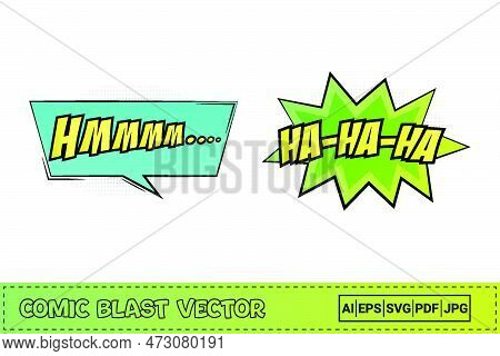 Laughing Comic Burst With Light Green And Yellow Colors. Hmm Comic Blast With Yellow And Blue Color.