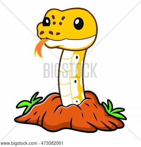 Vector Illustration Of Cute Pastel Ivory Ball Python Cartoon Out From Hole
