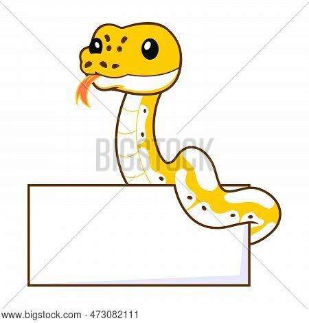 Vector Illustration Of Cute Pastel Ivory Ball Python Cartoon With Blank Sign