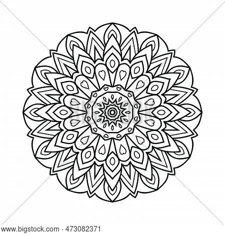 Traditional Arab Style Mandala Line Art. Kids Coloring Page. Flower Mandala Line Art For Coloring Pa