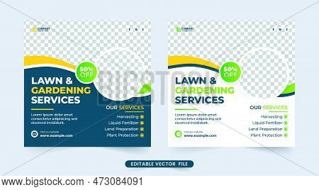 Lawn Gardening And Agro Farm Service Social Media Post Vector. Gardening And Lawn Cleaning Service F